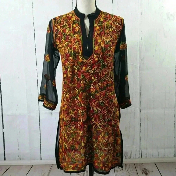 Vintage Boho Floral Embroidered Tunic Cover Up - Picture 2 of 7